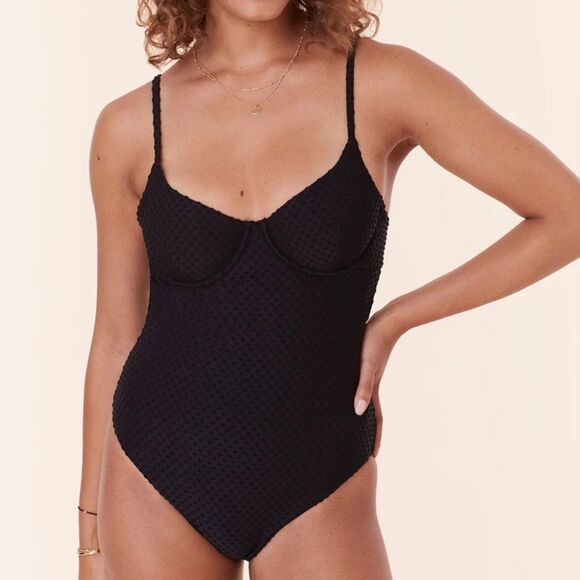 Andie Swim The Bermuda One Piece Terry Dots Swimsuit Black size M NWT - Picture 1 of 11